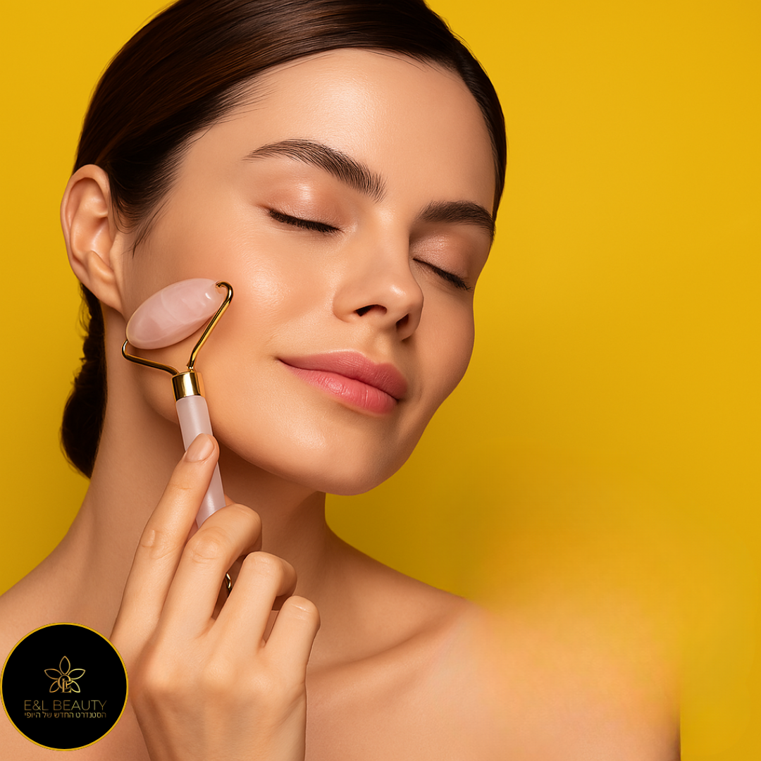 רולר רוז קוורץ דו צדדי פרמיום 100% טבעי – E-L-Beauty | להפחתת נפיחות, שיפור מראה העור והפחתת קמטים E-L-Beauty